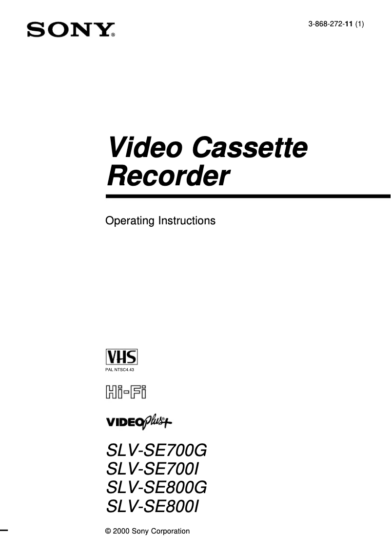 Page 1 de la notice Manuel utilisateur Sony SLV-SE700G
