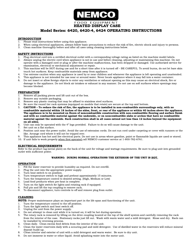 Page 1 de la notice Manuel utilisateur Nemco 6420