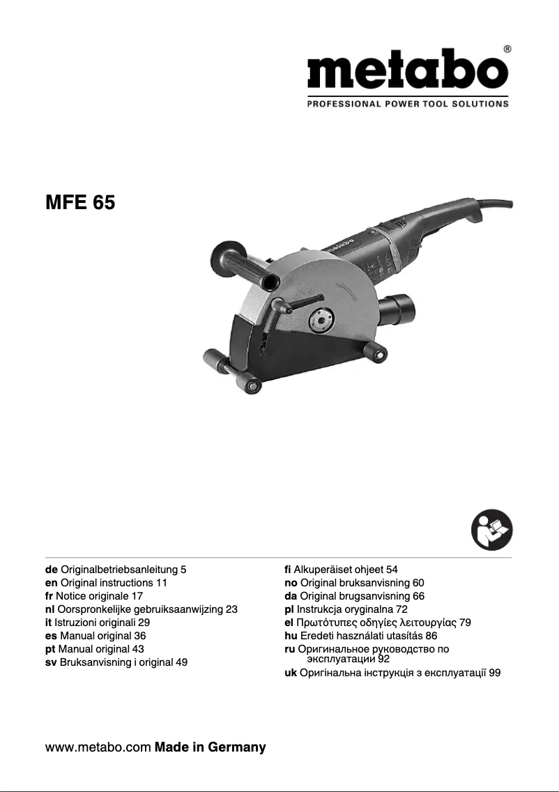 Page 1 de la notice Manuel utilisateur Metabo MFE 65