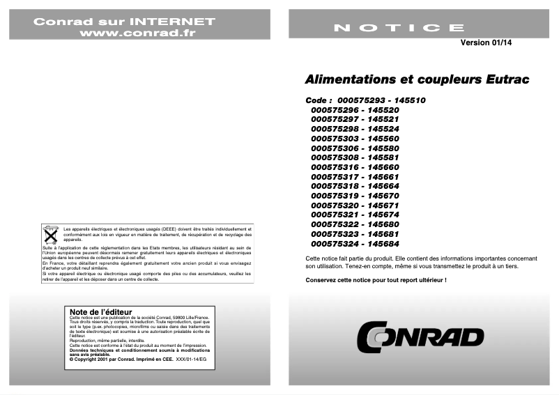 Page 1 de la notice Manuel utilisateur Eutrac 145660