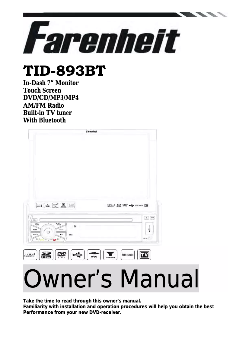 Página 1 del manual Manual de usuario Farenheit TID-893BT