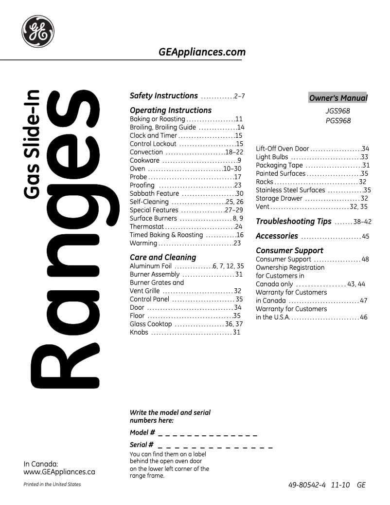 Página 1 del manual Manual de uso y mantenimiento GE PGS968SEMSS