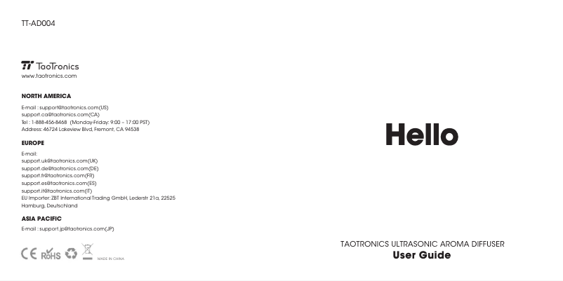 Page 1 de la notice Manuel utilisateur TaoTronics TT-AD004