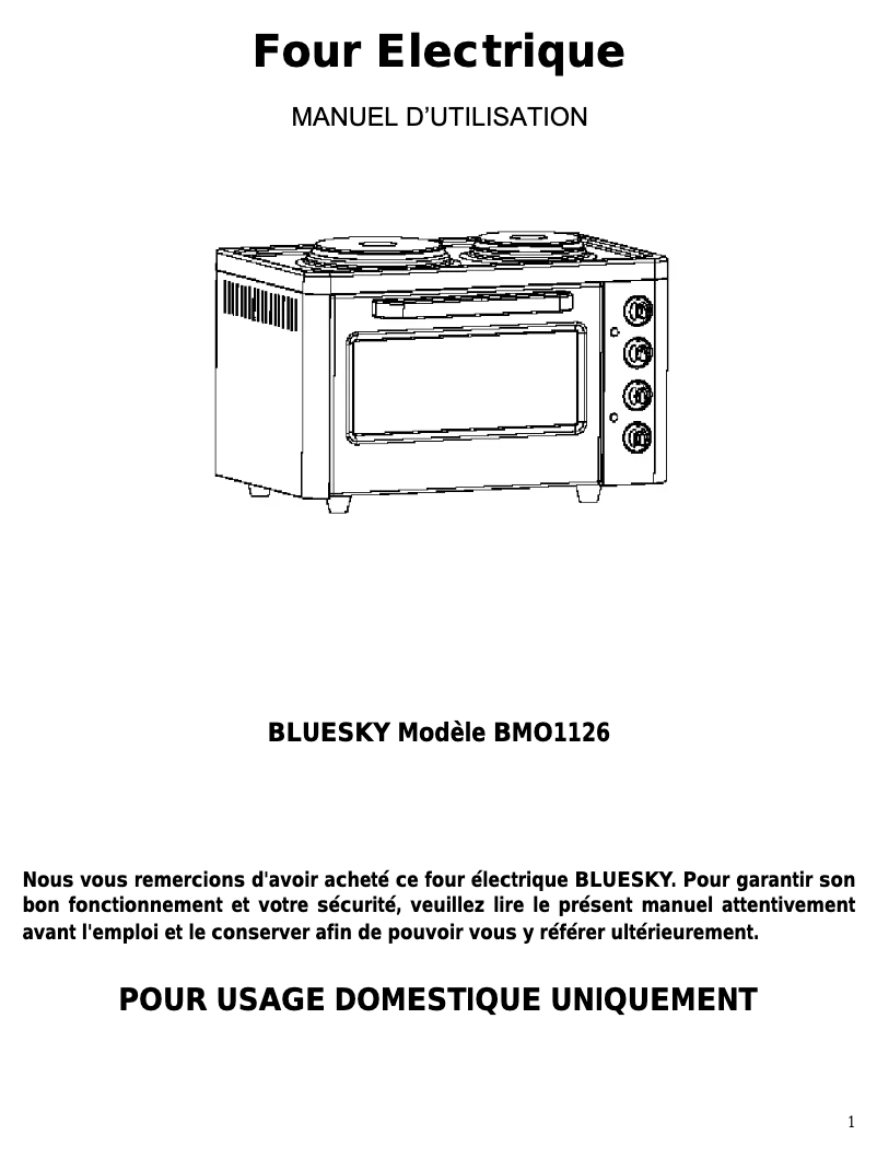 Page 1 de la notice Manuel utilisateur Bluesky BMO 1126