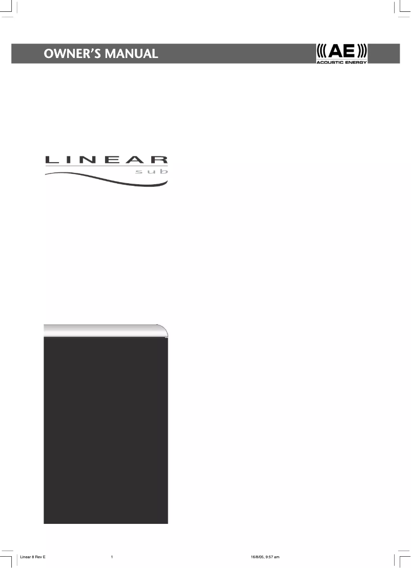 Page 1 de la notice Manuel utilisateur Acoustic Energy Linear 8 Subwoofer