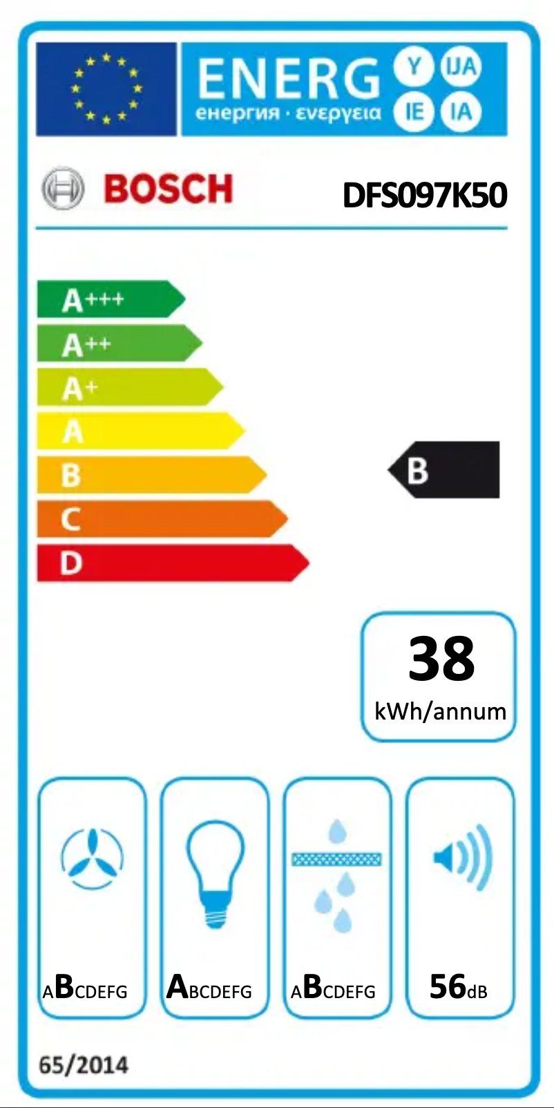 Page 1 of the manual Energy Label Bosch Serie 8 DFS097K50