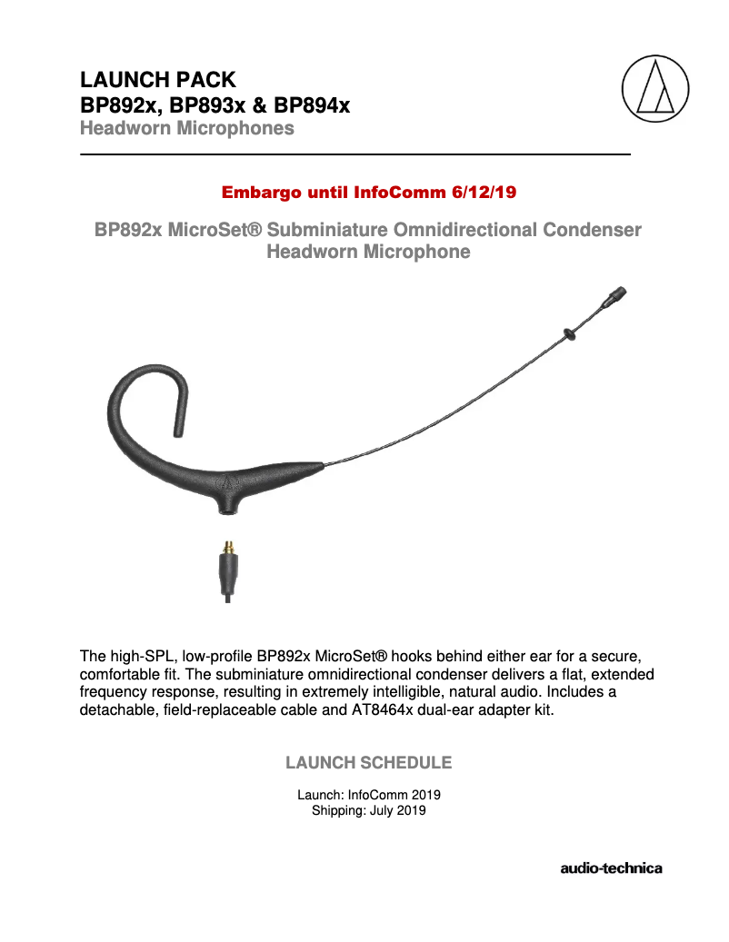 Page 1 de la notice Manuel utilisateur Audio-Technica BP892xCT4-TH