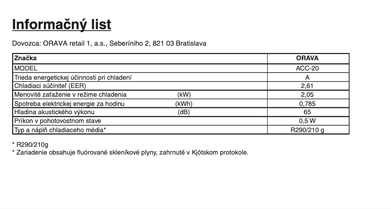 Page 1 de la notice Manuel utilisateur Orava ACC-20