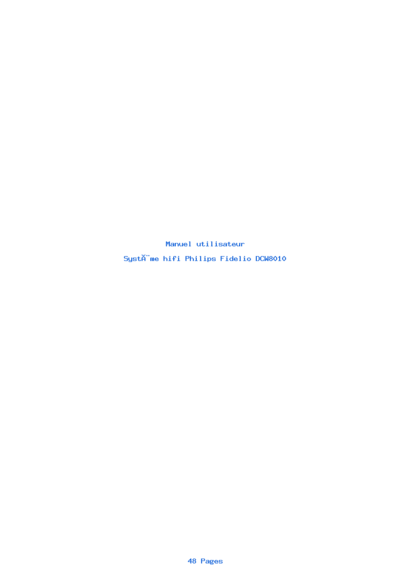 Page 1 de la notice Manuel utilisateur Philips Fidelio DCW8010