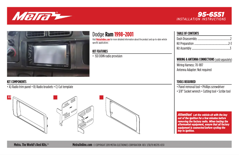Page 1 of the manual Installation Guide Metra 95-6551