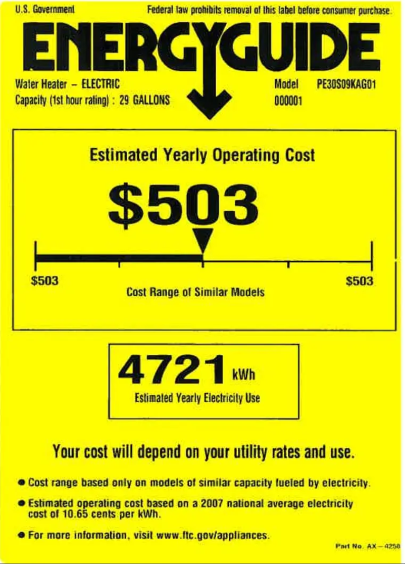 Página 1 del manual Etiqueta energética GE PE30S09KAG