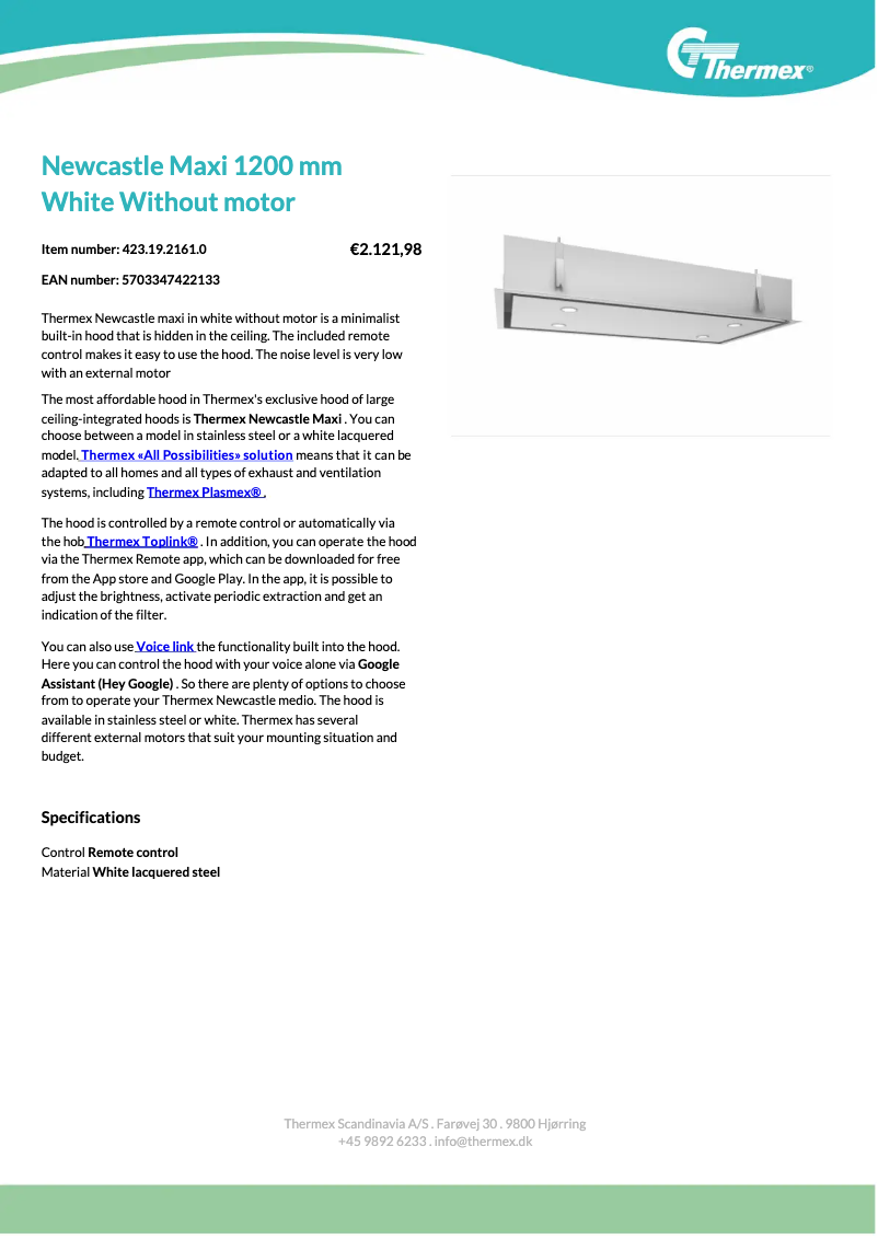 Page 1 de la notice Fiche technique Thermex Newcastle Maxi