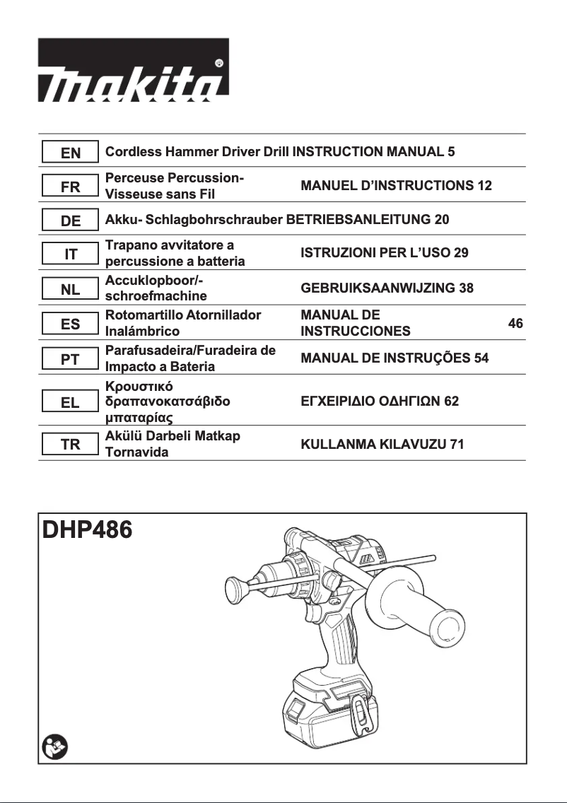 Page 1 de la notice Fiche technique Makita DHP486Z