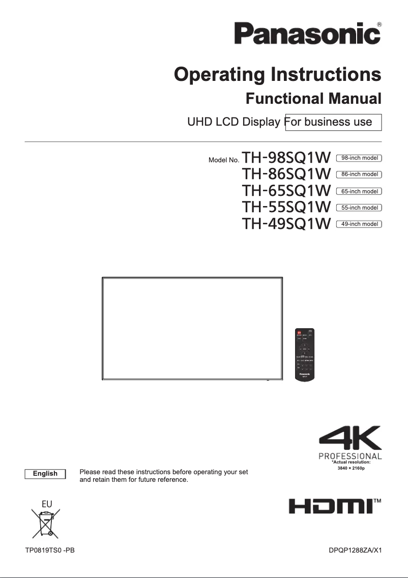 Página 1 del manual Manual de usuario Panasonic TH-49SQ1W