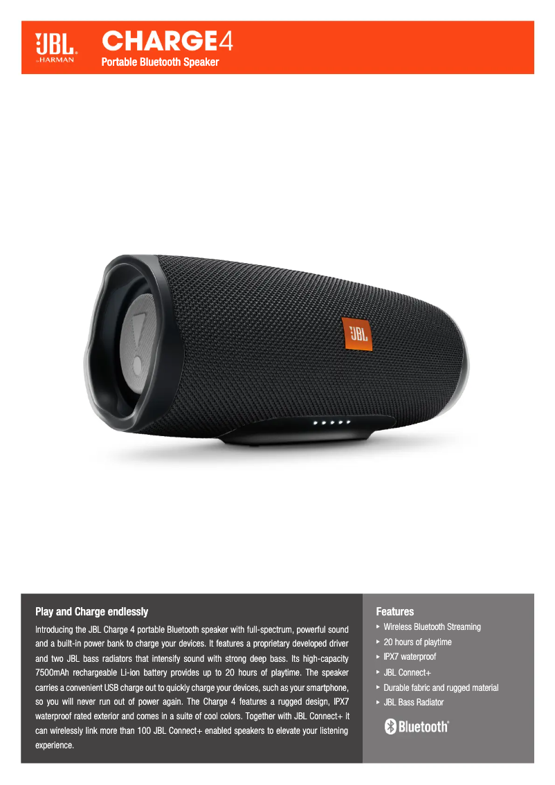 Page 1 of the manual Technical Sheet JBL Charge 4