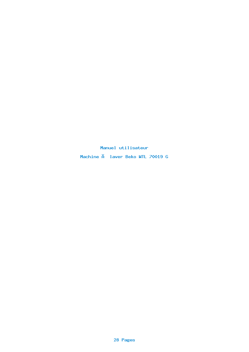 Page 1 de la notice Manuel utilisateur Beko WTL 70019 G