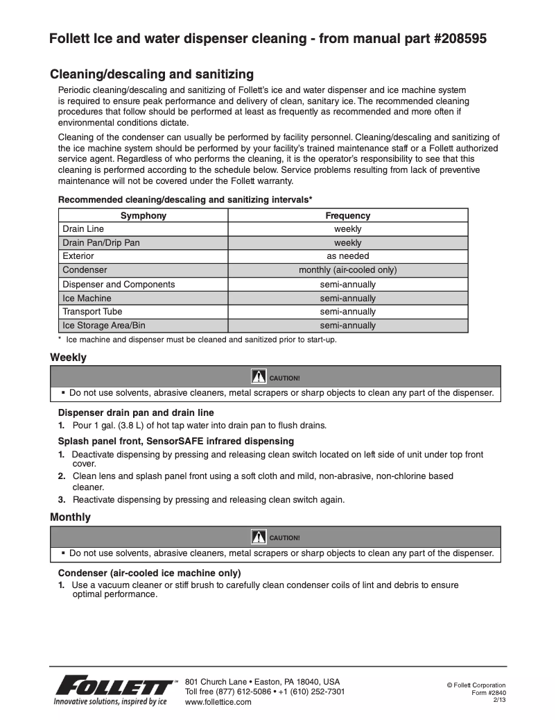 Page 1 of the manual Instructions / Assembly Follett 25CI425A-S