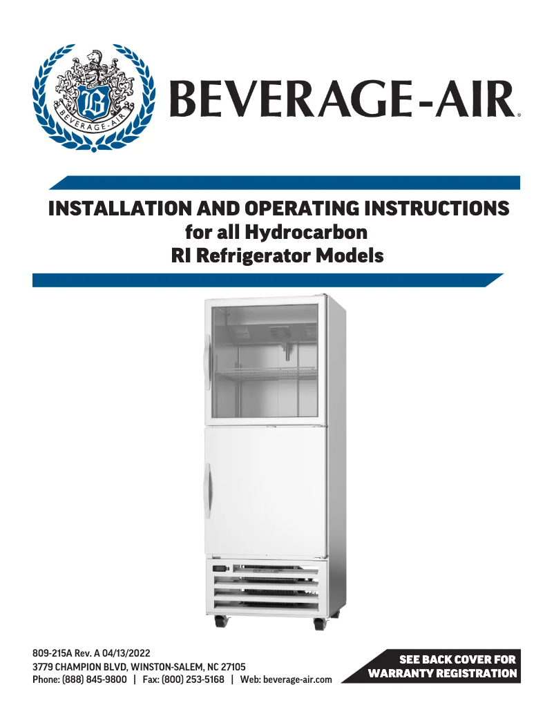 Page 1 de la notice Manuel utilisateur Beverage-Air RI18HC-HS-26