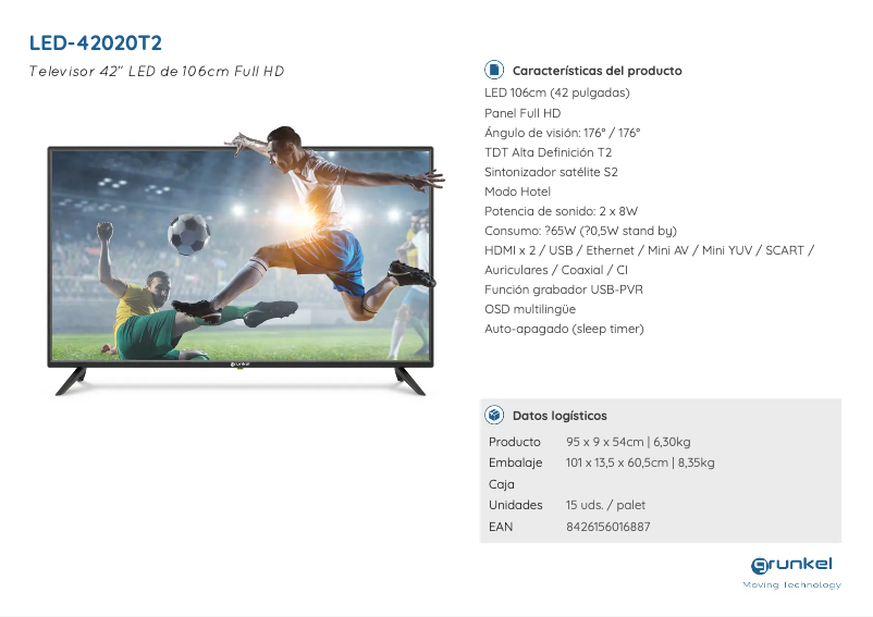 Page 1 de la notice Manuel utilisateur Grunkel LED-42020T2