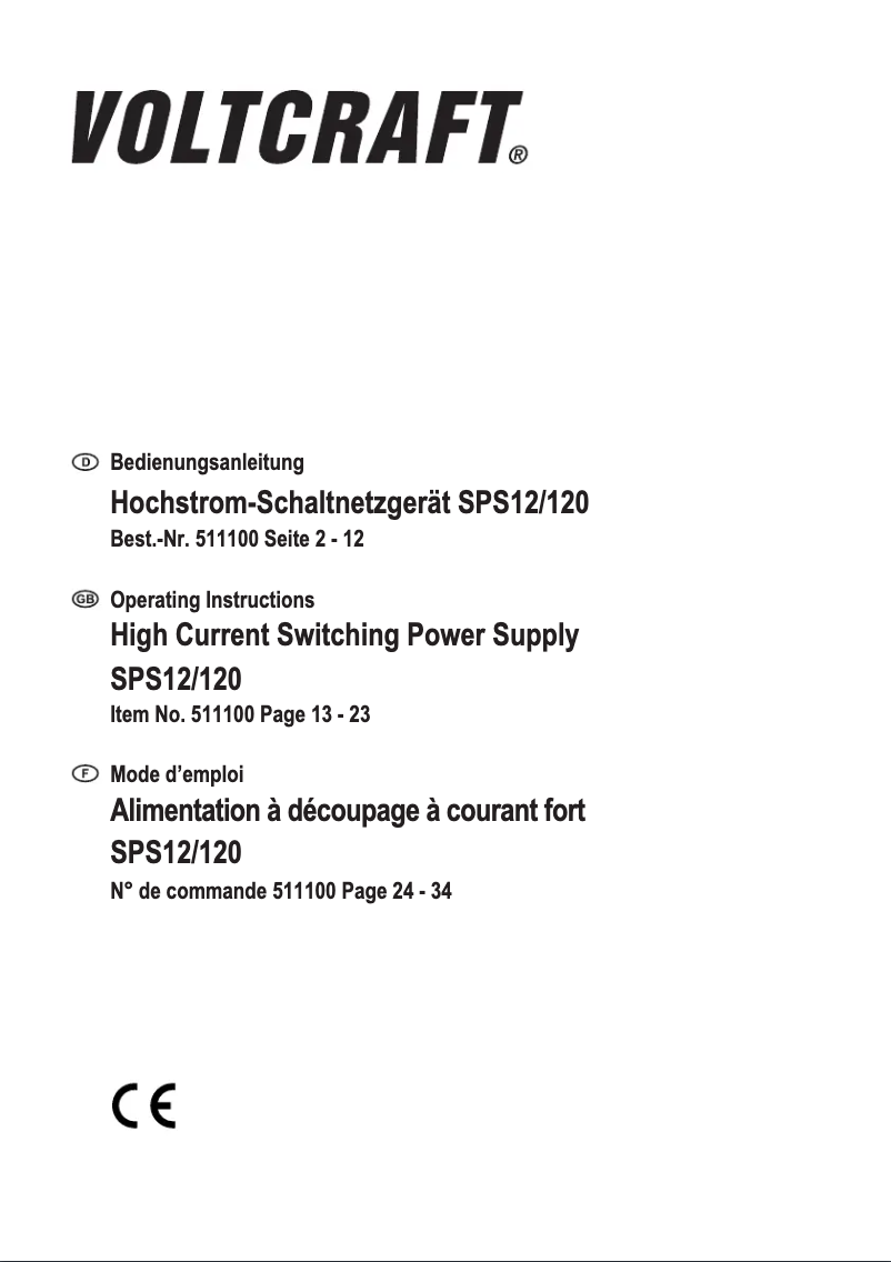 Page 1 de la notice Manuel utilisateur Voltcraft SPS12/120