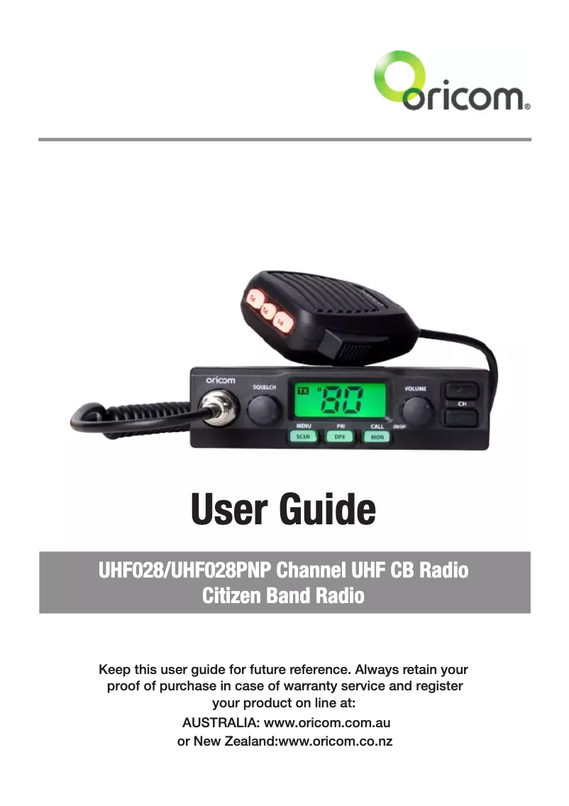 Page 1 de la notice Manuel utilisateur Oricom UHF028