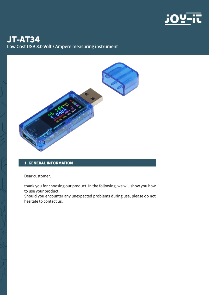 Page 1 of the manual User Manual Joy-It JT-AT34
