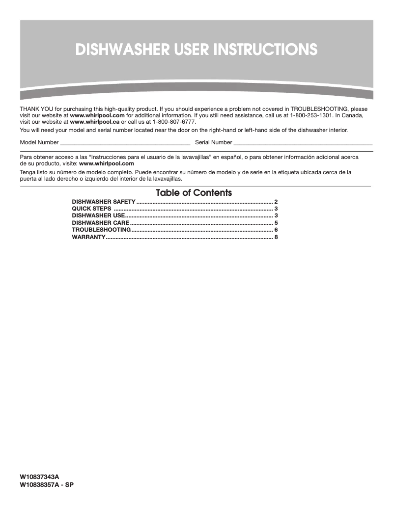 Página 1 del manual Manual de usuario Whirlpool UDT555SAFP