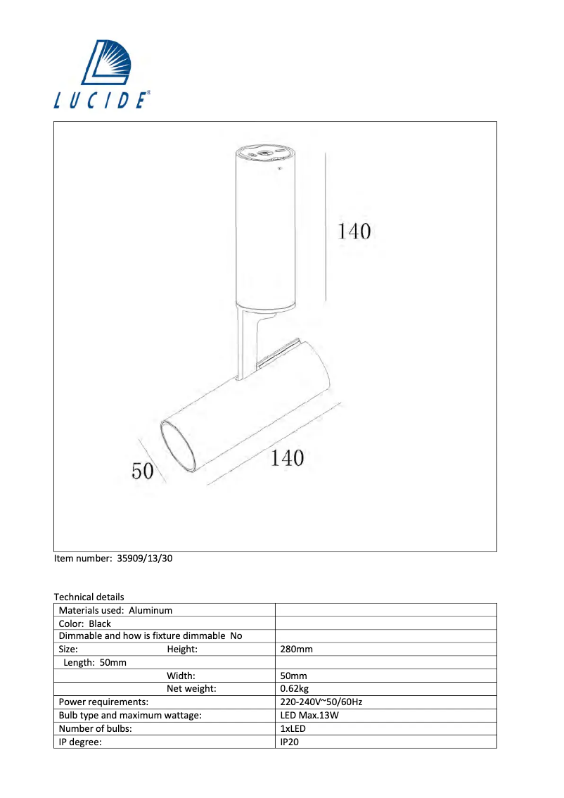 Page 1 de la notice Manuel utilisateur Lucide Greg 35909/13/30