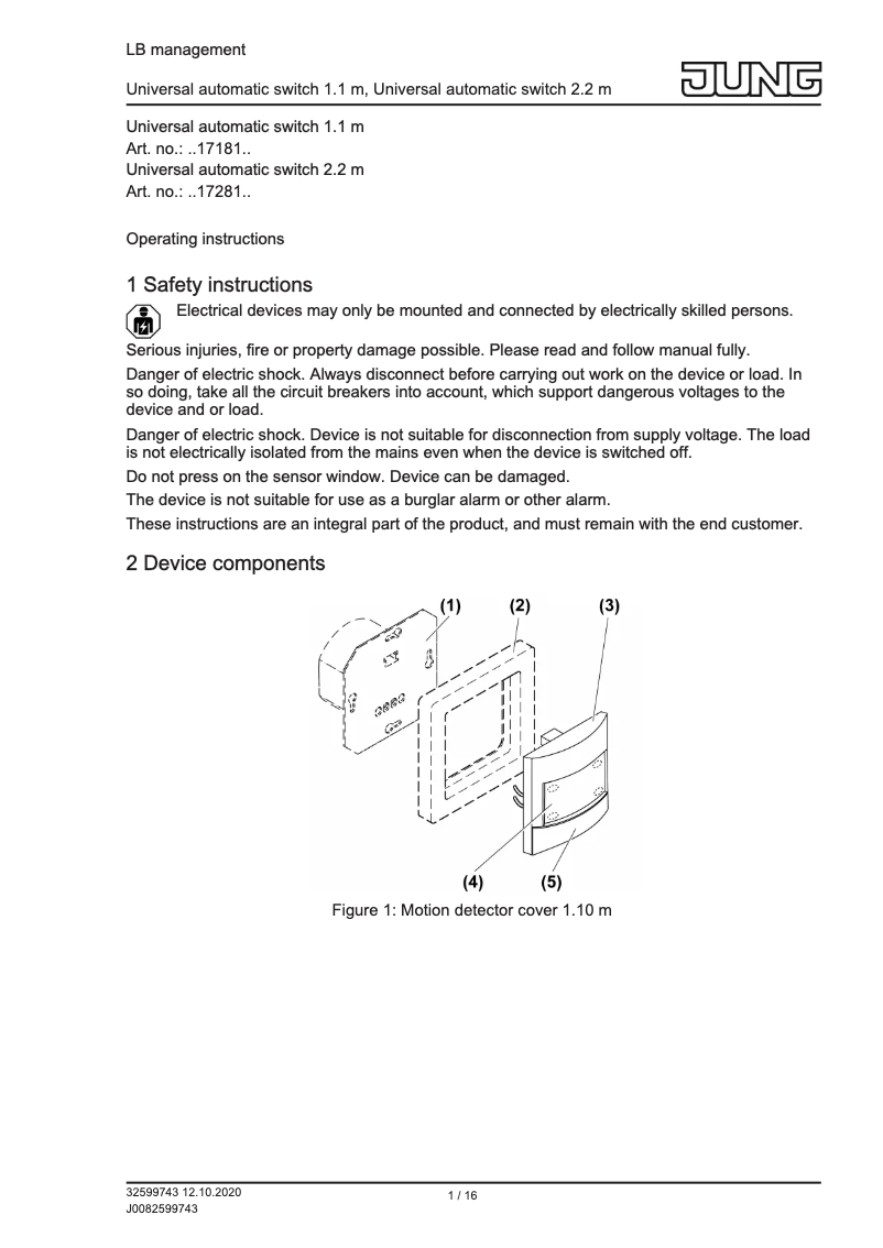 Page 1 de la notice Manuel utilisateur JUNG ME17280C