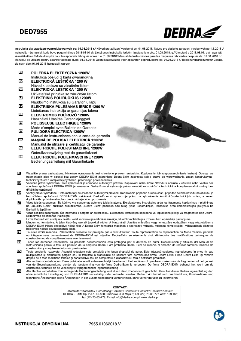 Page 1 de la notice Manuel utilisateur DEDRA DED7955