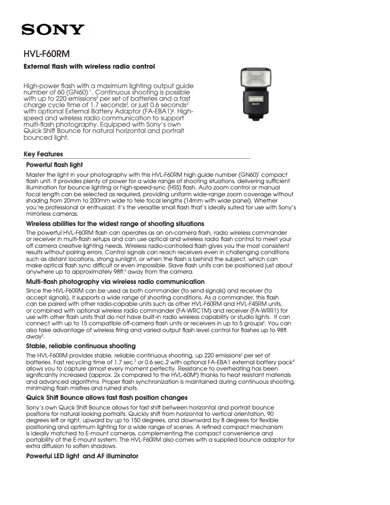 Page n°1 - Fiche technique Sony HVL-F60RM