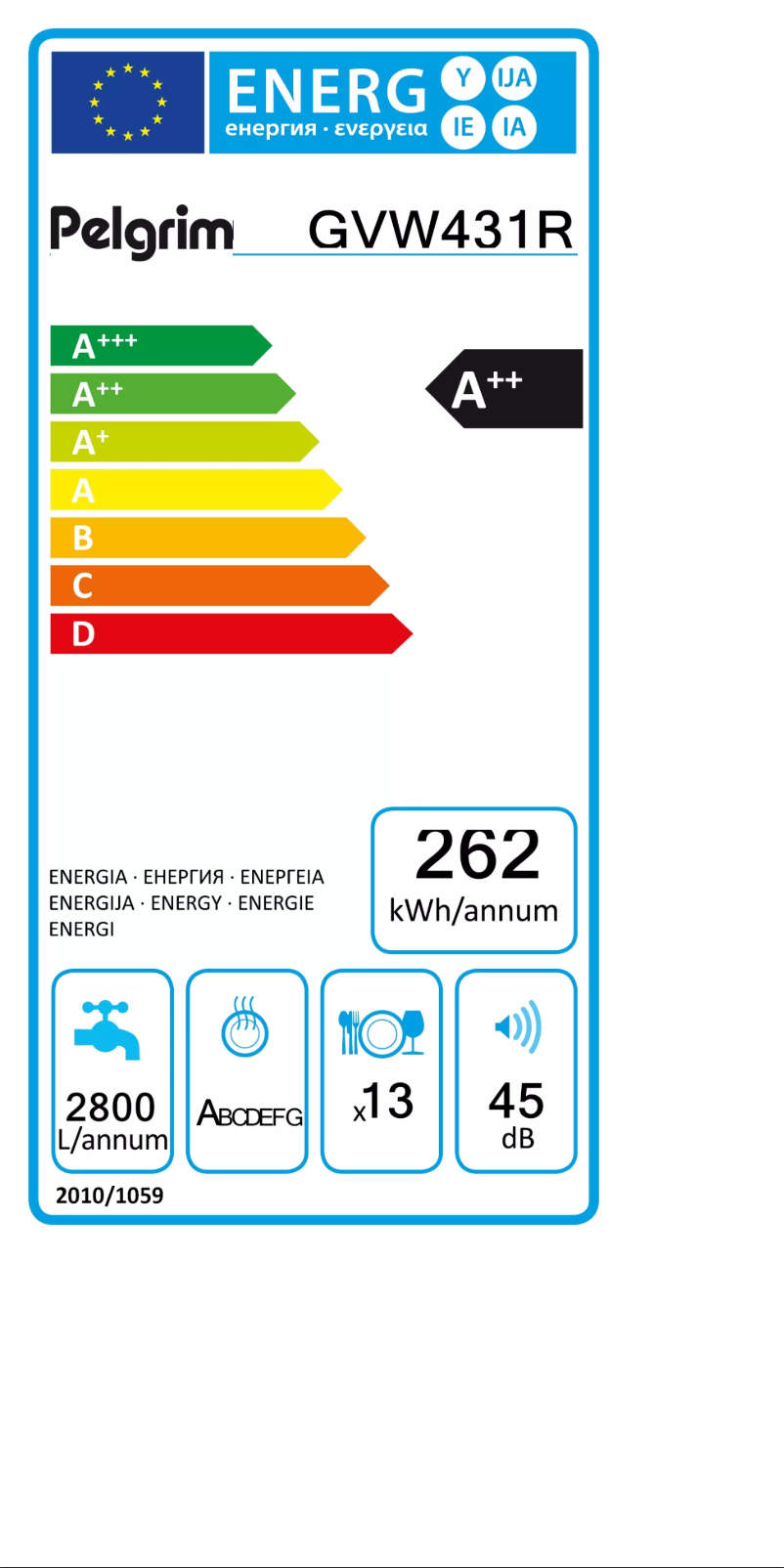 Page 1 de la notice Label énergétique Pelgrim GVW431RVS
