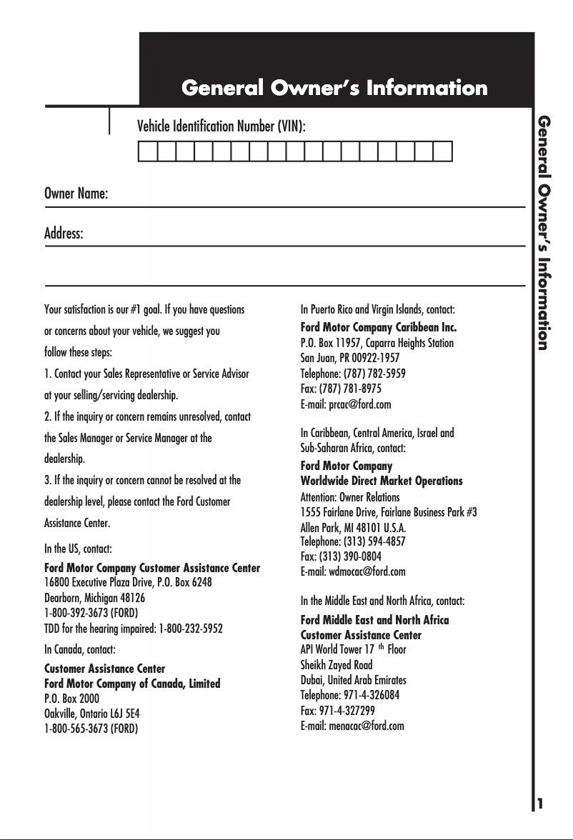 Page 1 de la notice Manuel d'utilisation et d'entretien Ford Excursion (2001)