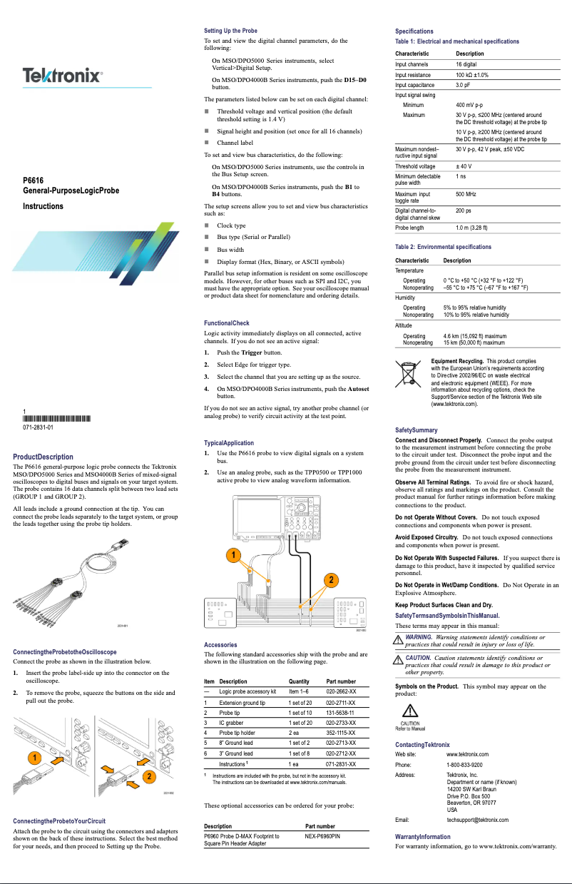 Página 1 del manual Manual de usuario Tektronix P6616