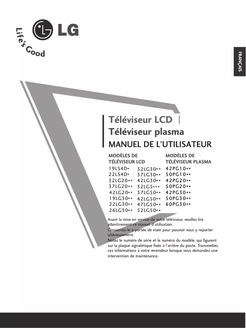 Page 1 de la notice Manuel utilisateur LG 60PG3000