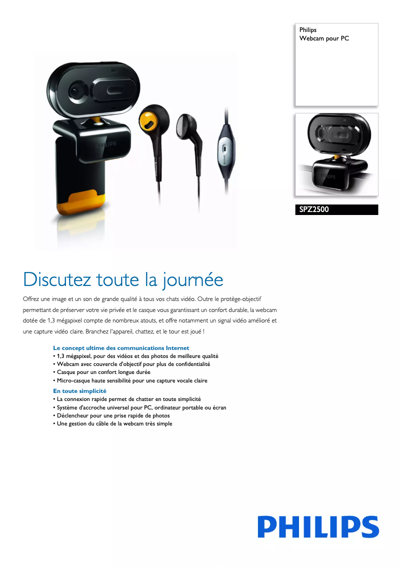 Página 1 del manual Ficha técnica Philips SPZ2500