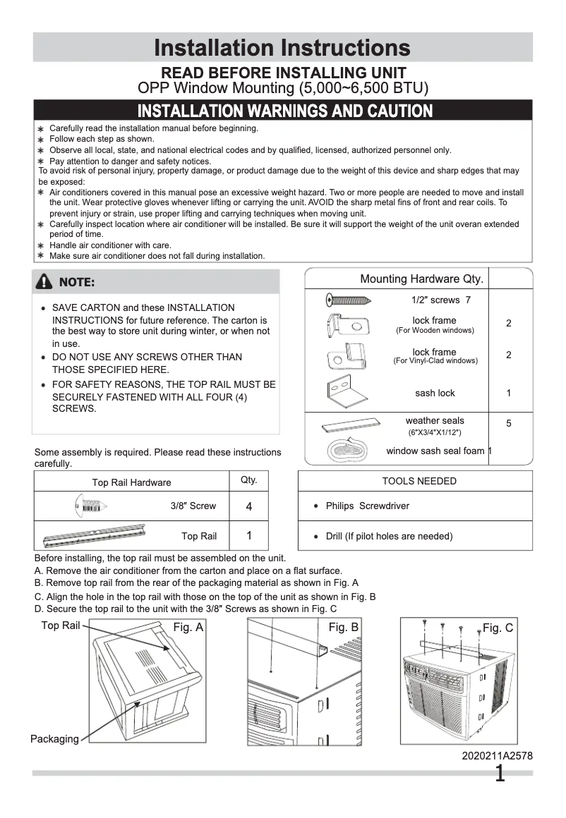 Page 1 de la notice Guide d'installation Frigidaire FFRA0511R1
