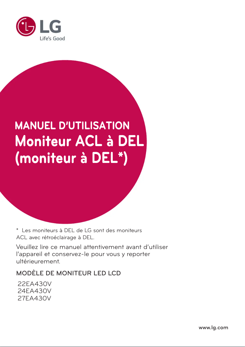 Page 1 de la notice Manuel utilisateur LG 22EA430V