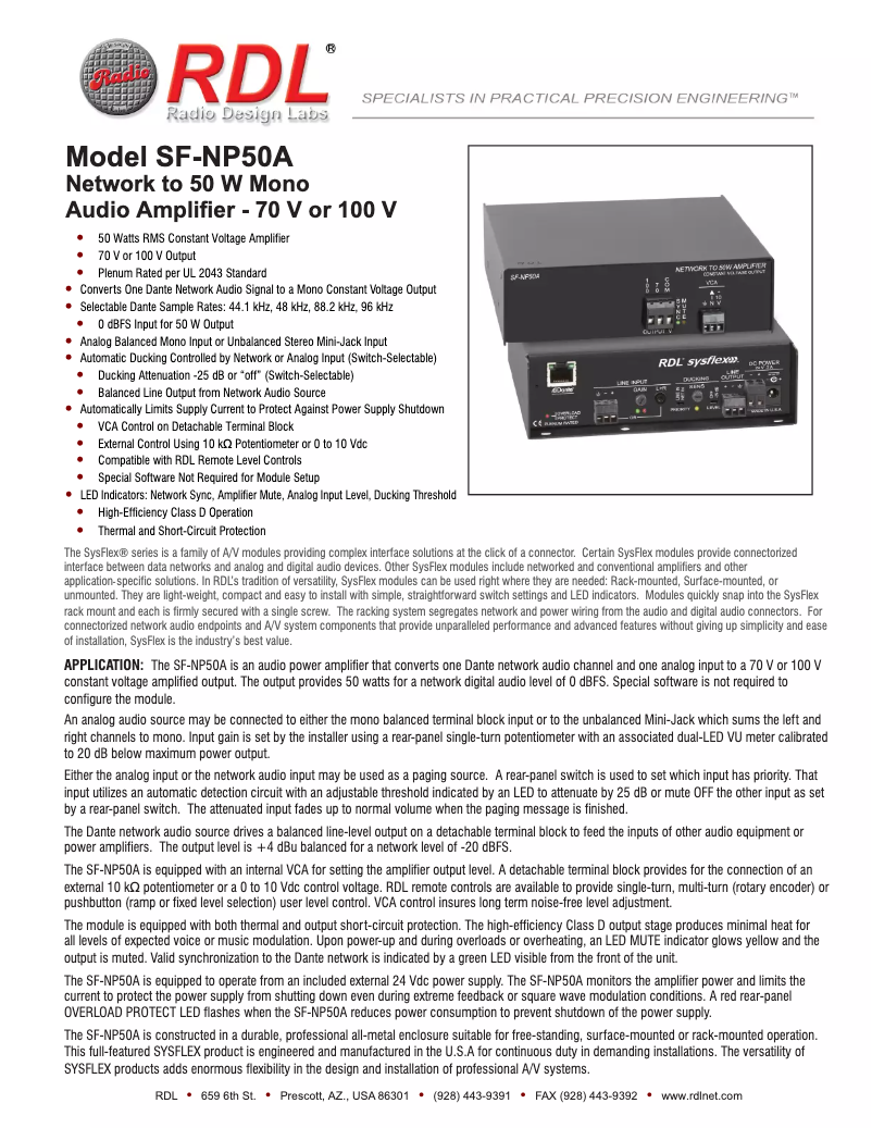 Page 1 de la notice Manuel utilisateur RDL SF-NP50A
