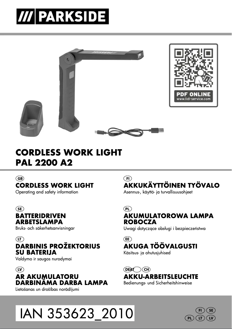 Page 1 de la notice Manuel utilisateur Parkside PAL 2200 A2