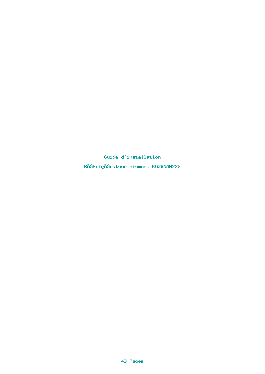Page 1 de la notice Guide d'installation Siemens KG36NAW22G