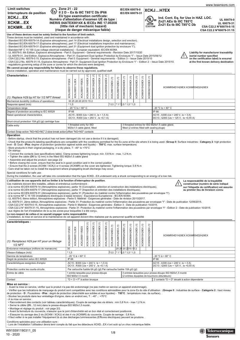 Page 1 de la notice Manuel utilisateur Schneider XCKM3906H29EX