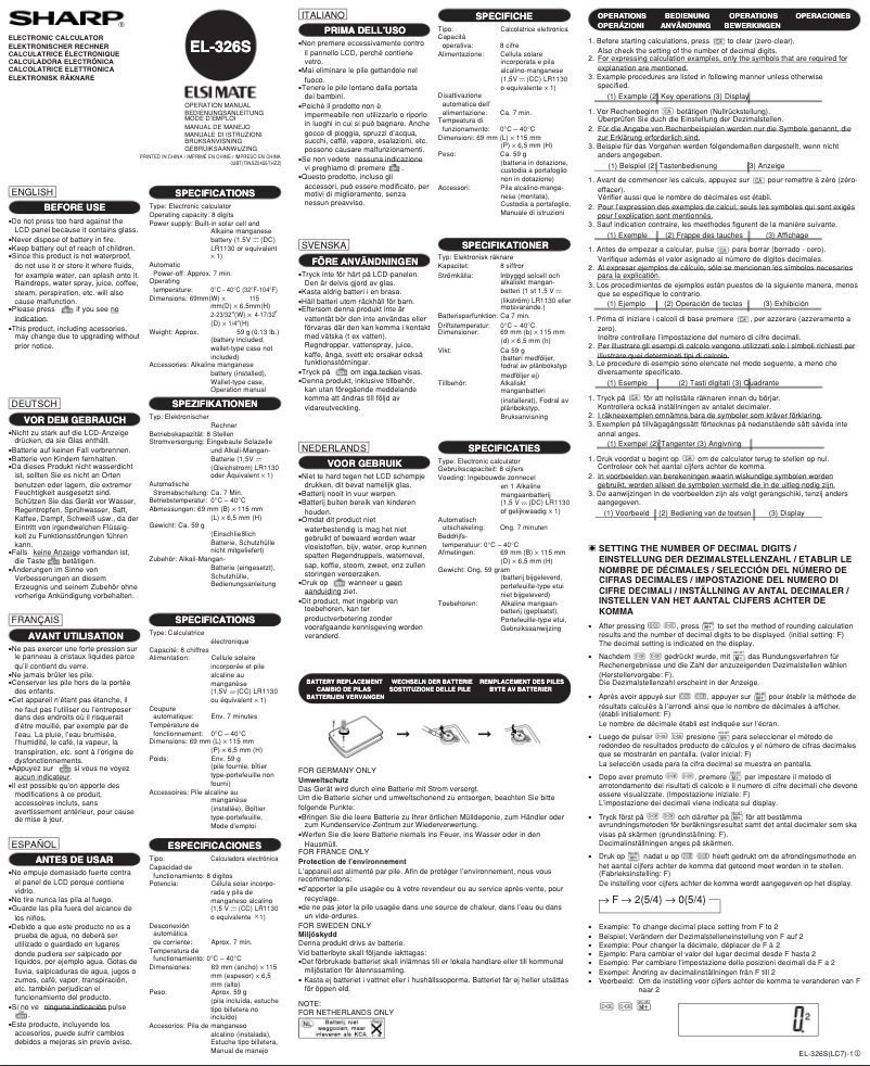 Página 1 del manual Manual de usuario Sharp EL-326S