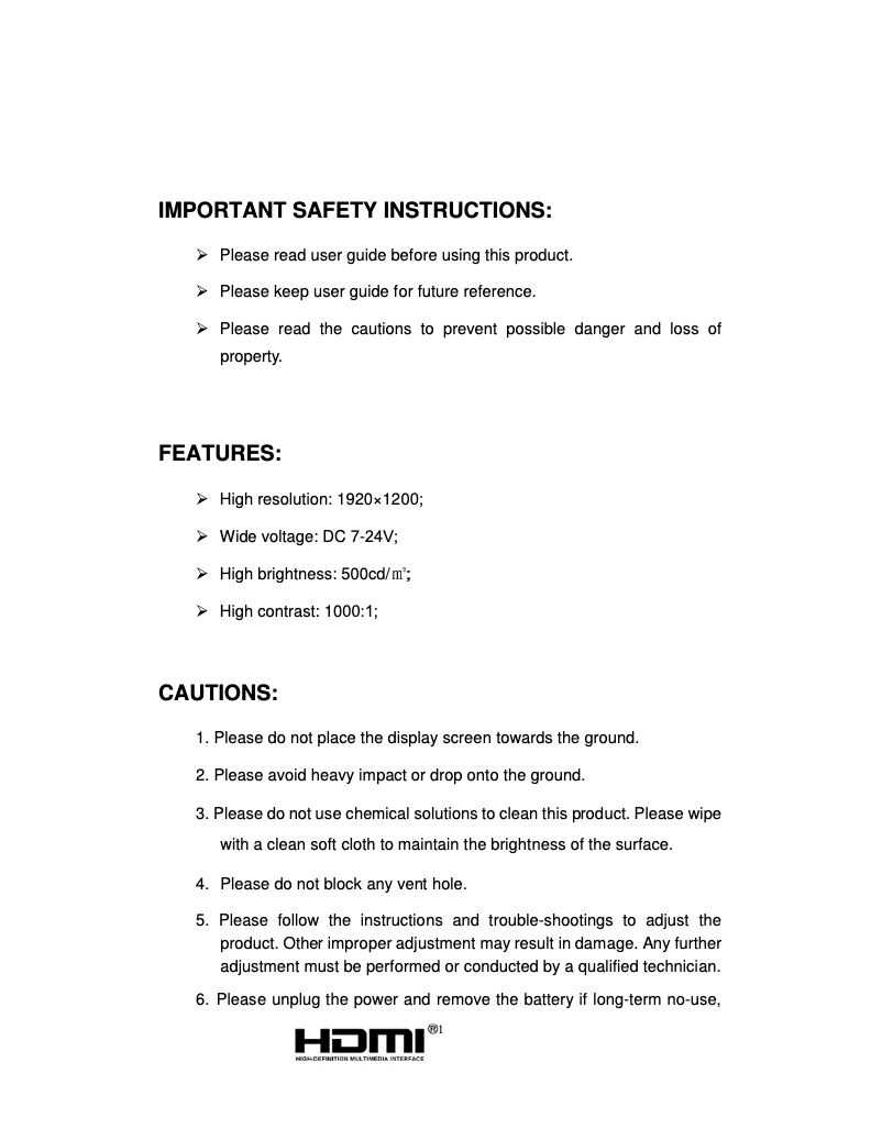 Page 1 de la notice Manuel utilisateur Lilliput FS7