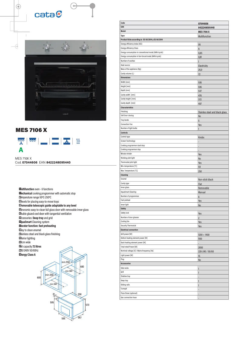 Page 1 of the manual Technical Sheet CATA MES 7106 X
