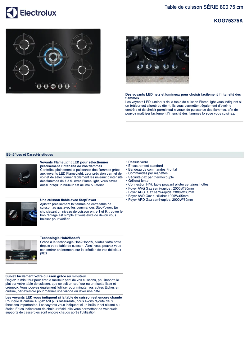 Página 1 del manual Ficha técnica Electrolux KGG75375K