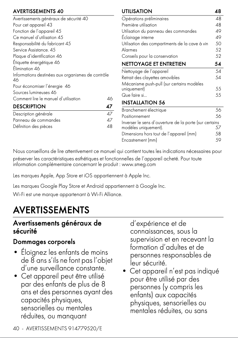 Page 1 de la notice Manuel utilisateur Smeg CVI121G