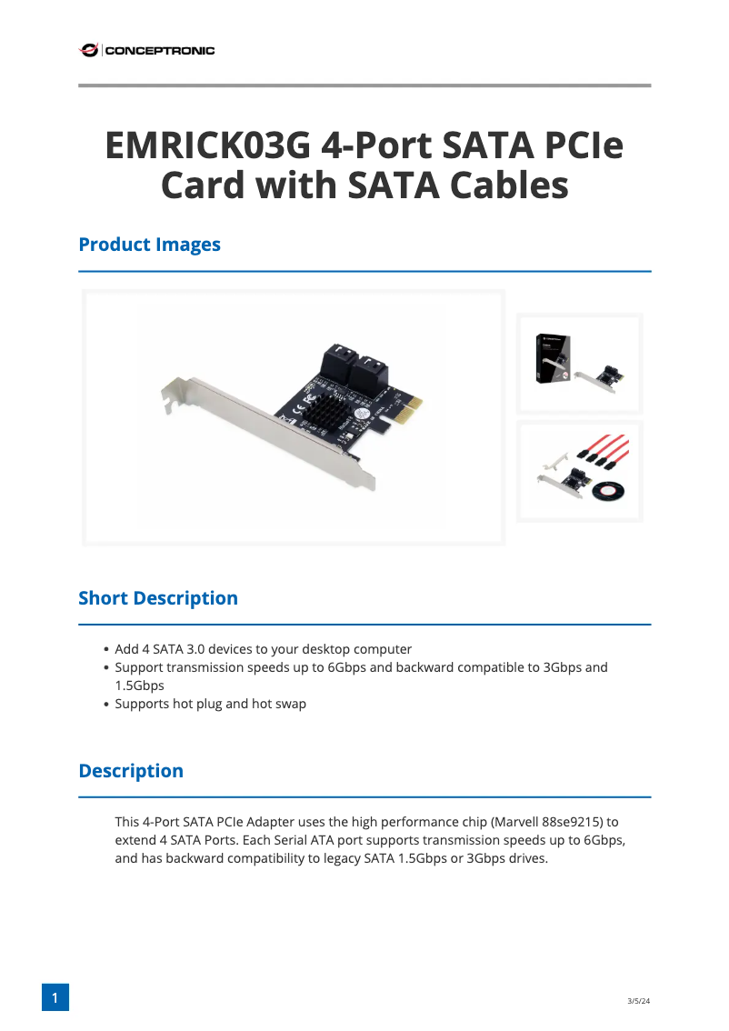 Page 1 de la notice Fiche technique Conceptronic EMRICK03G