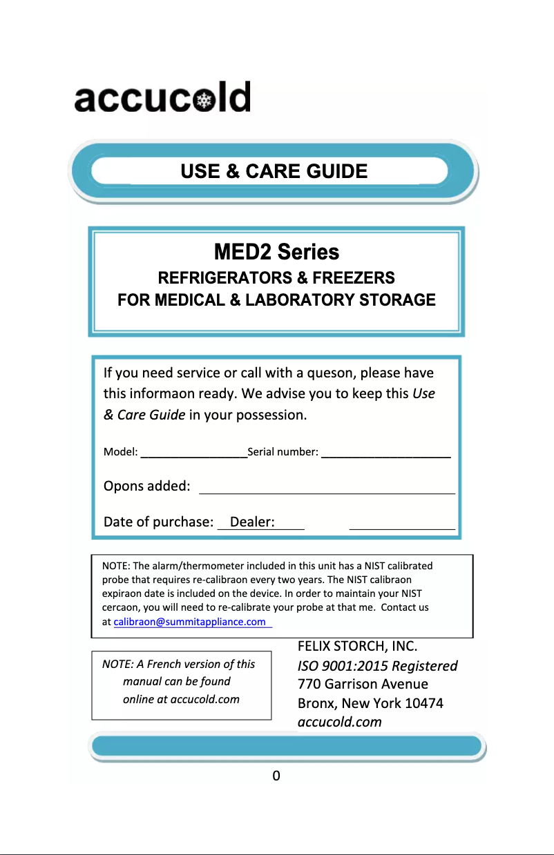 Page 1 de la notice Manuel utilisateur Summit Accucold FF28LWHMED2