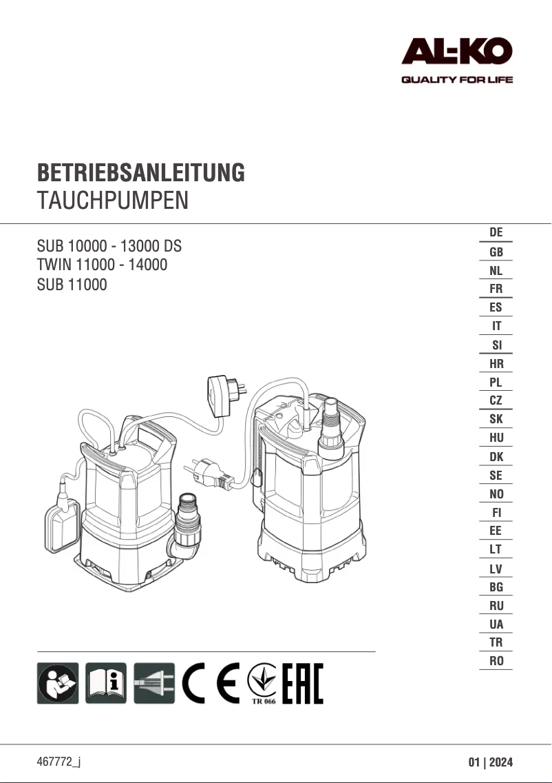 Page 1 de la notice Manuel utilisateur AL-KO Sub 13000 DS